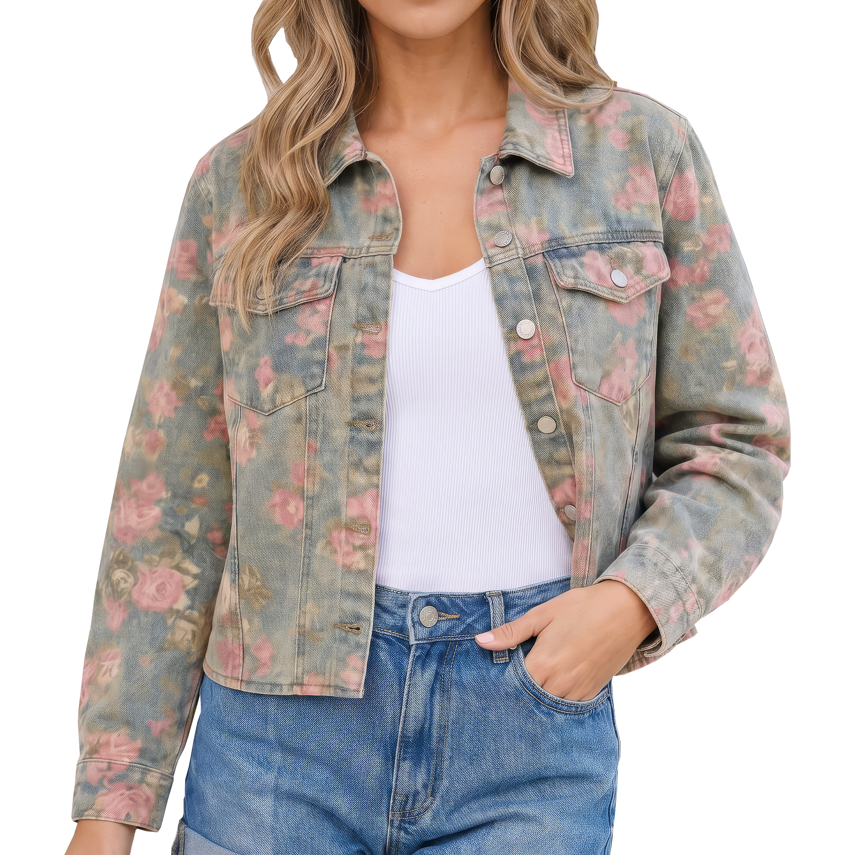 Women's Floral Print Denim Jacket