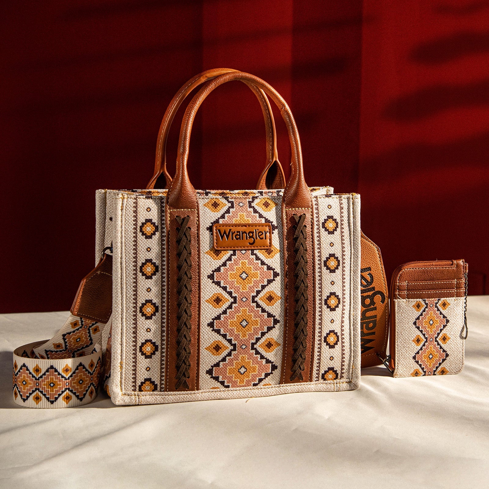 Southwestern Print Small Canvas Tote with Card Case 2Pc Set