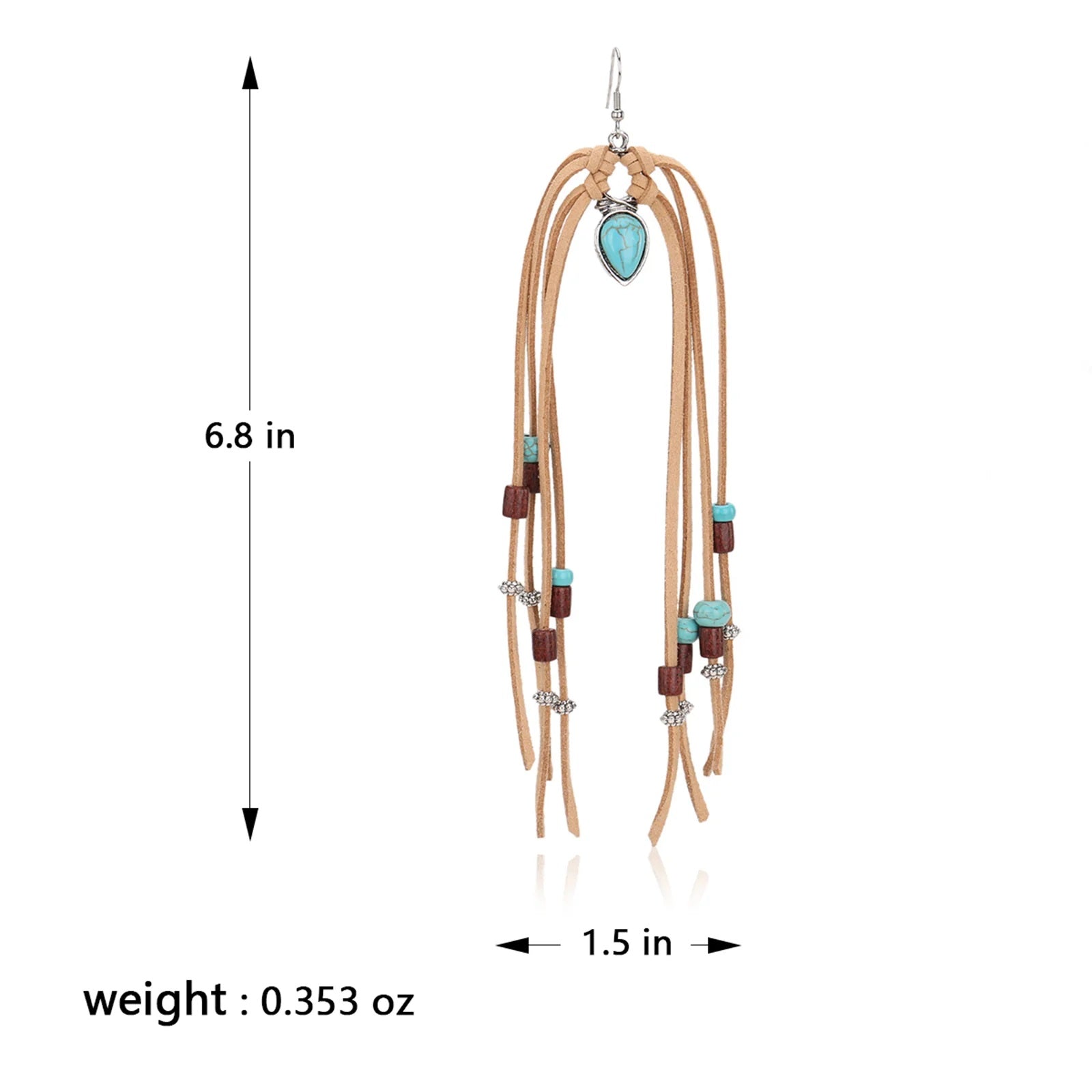 Suede Beaded Tassels Hook Statement Earrings