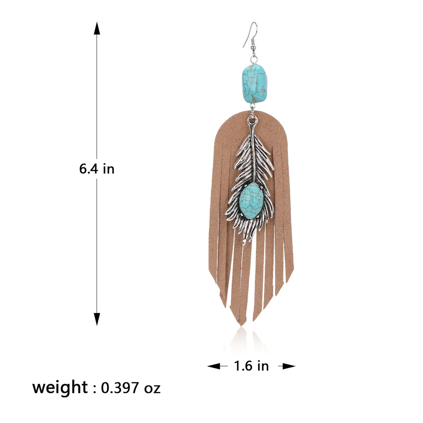 Turquoise Stone Suede Tassels Statement Earrings