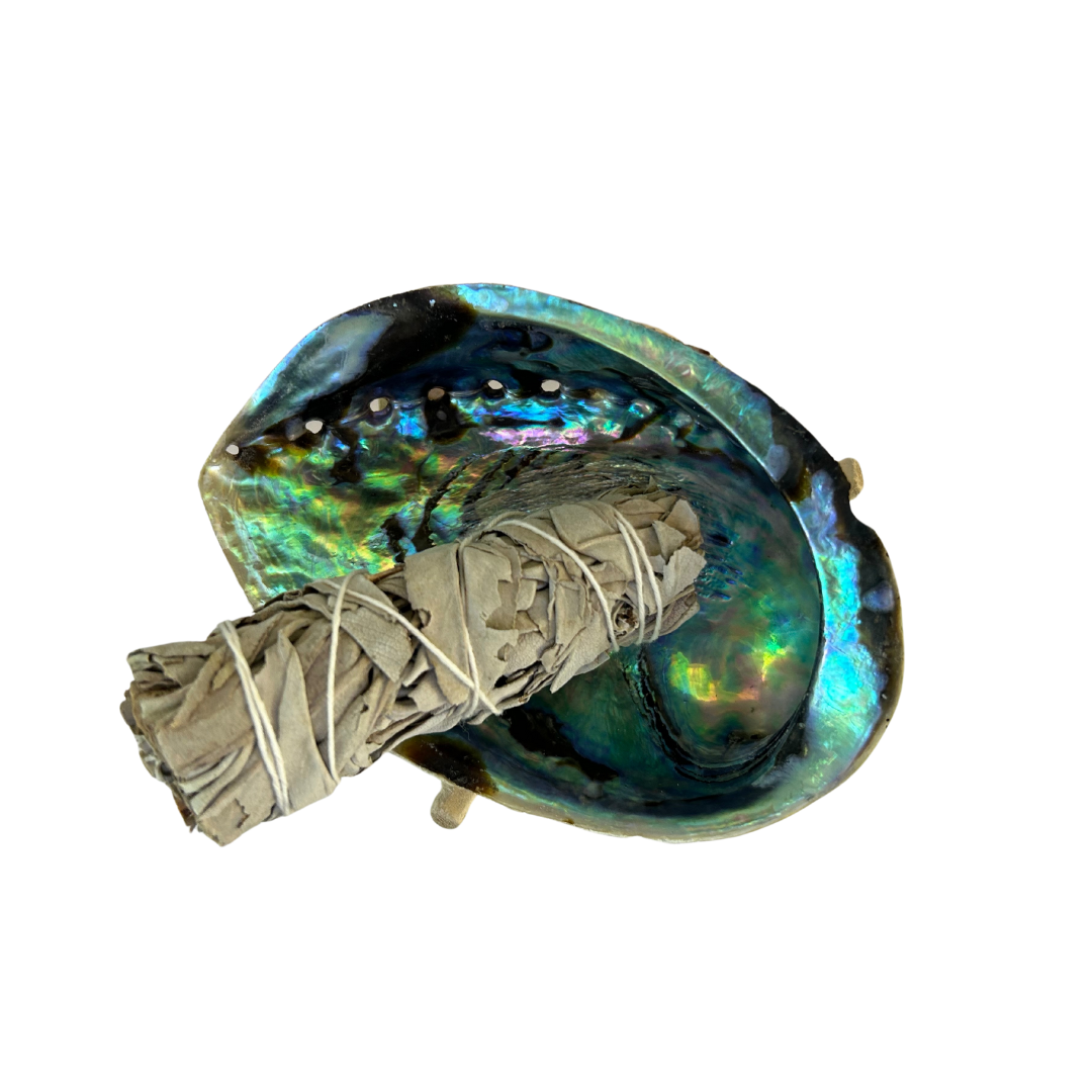 Wooden Tripod Stand with Abalone Smudging Shell