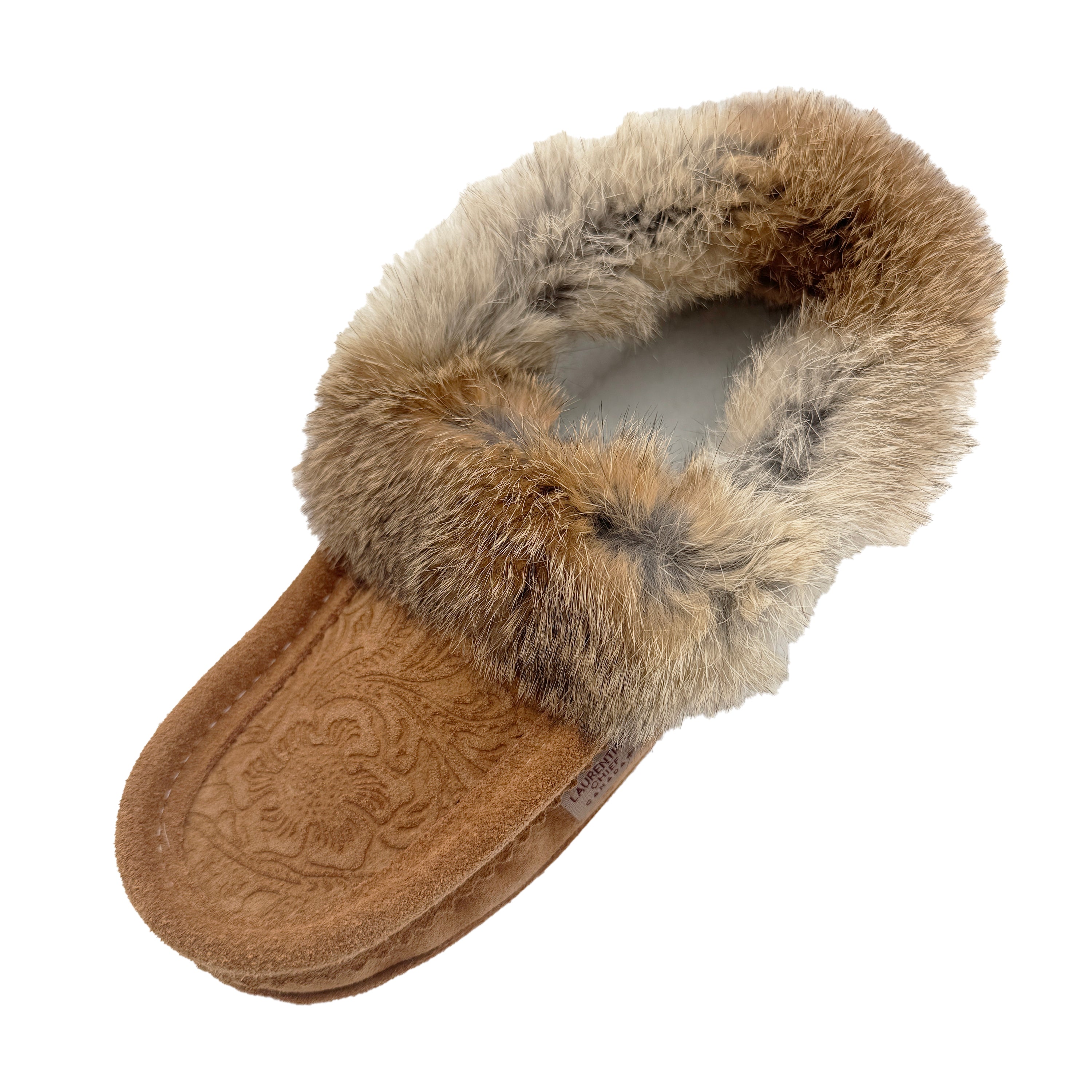 Women's Floral Embossed Rabbit Fur Moccasins