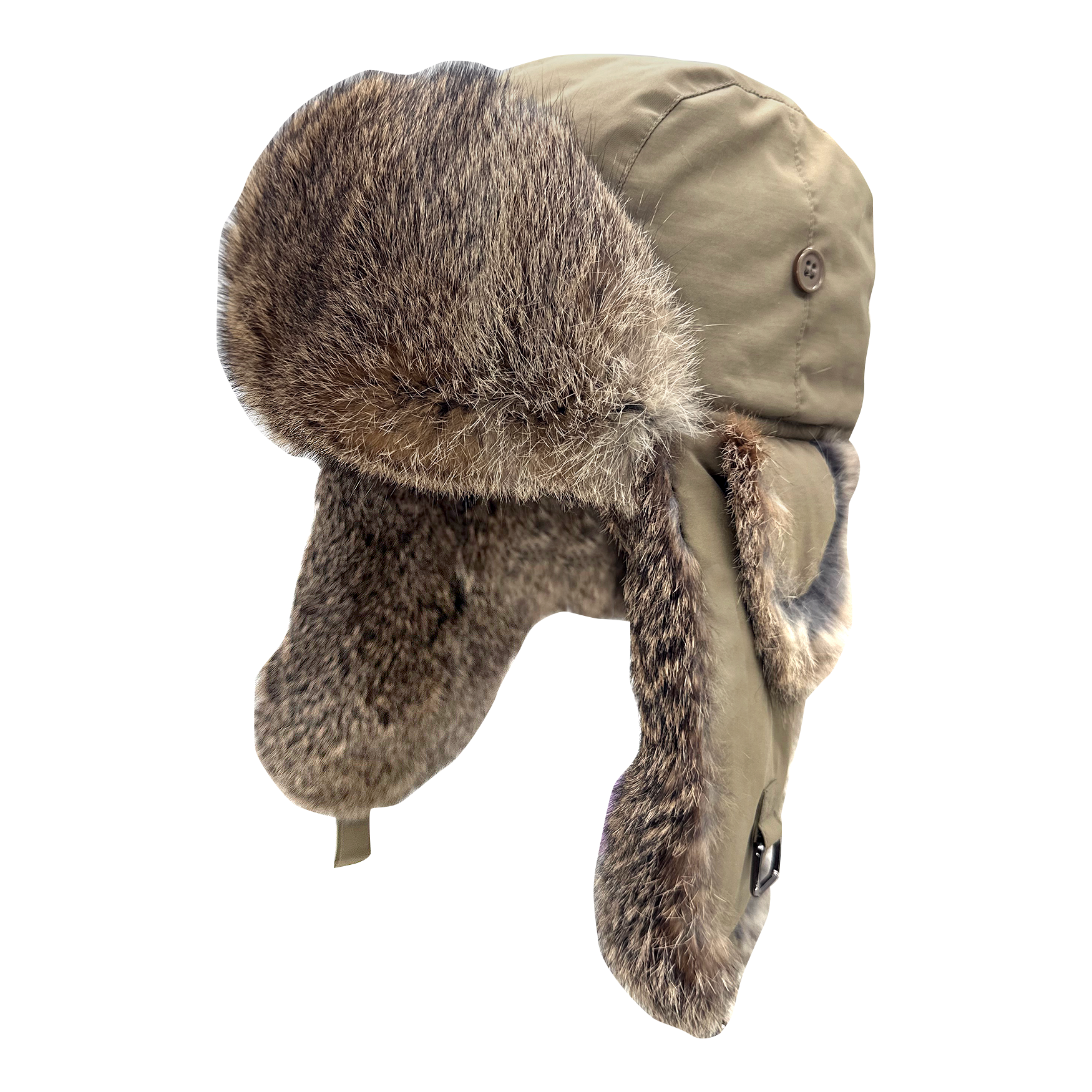 Aviator-Style Rabbit Fur Winter Hat with Ear Flaps Khaki or Brown