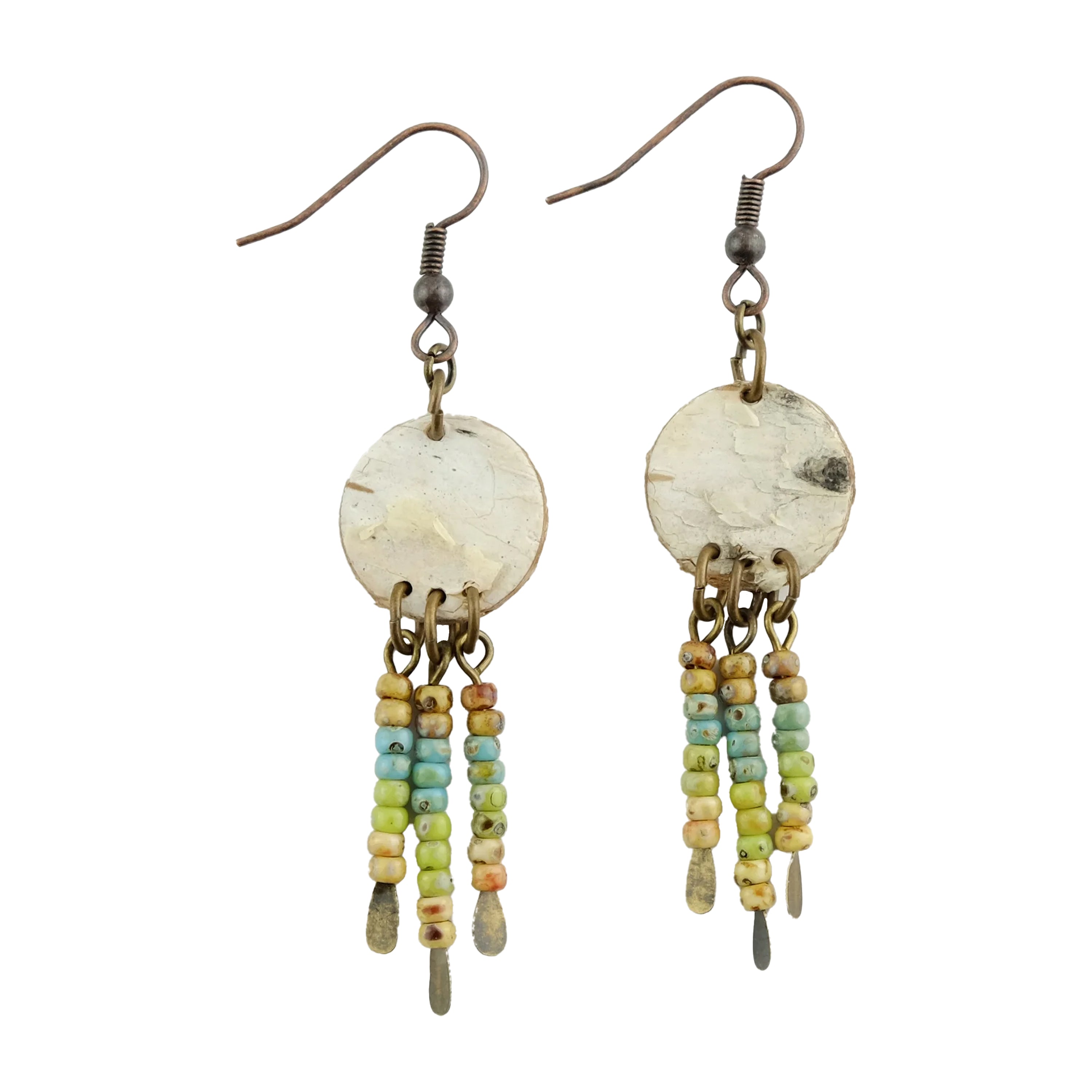Birch Bark Earrings With Beaded Paddle Pins