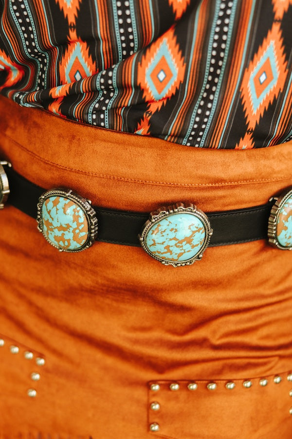 Genuine Leather Turquoise Round Stone Concho Belt