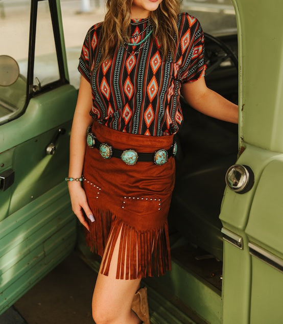 Genuine Leather Turquoise Round Stone Concho Belt