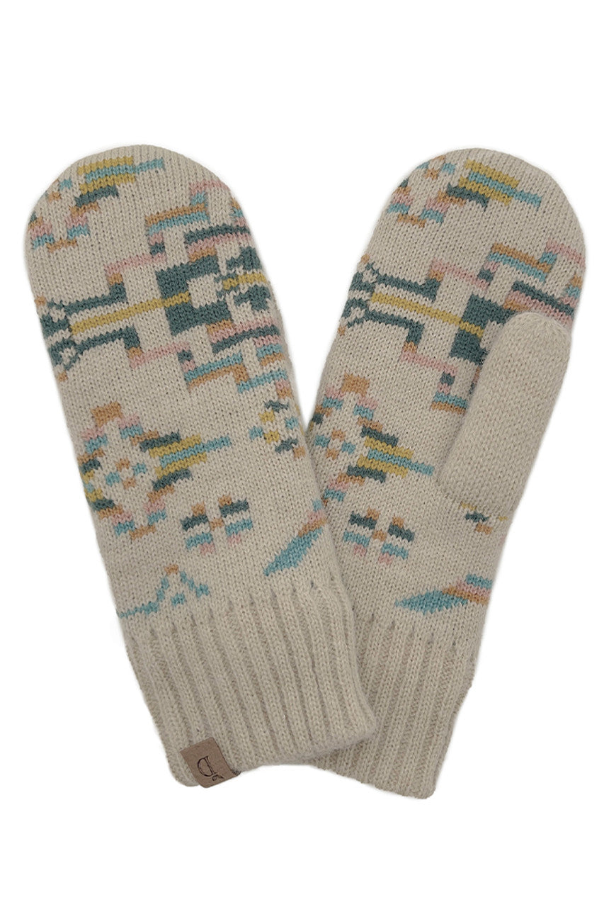 Aztec Knit Mittens with Ribbed Cuff