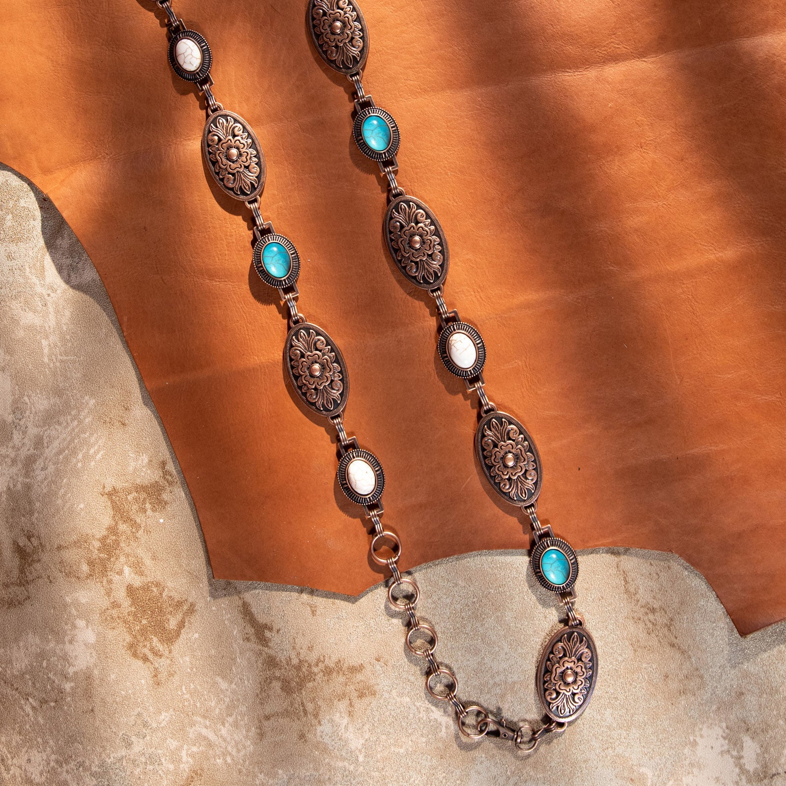 Etched Oval Medallion Antique Concho Belt