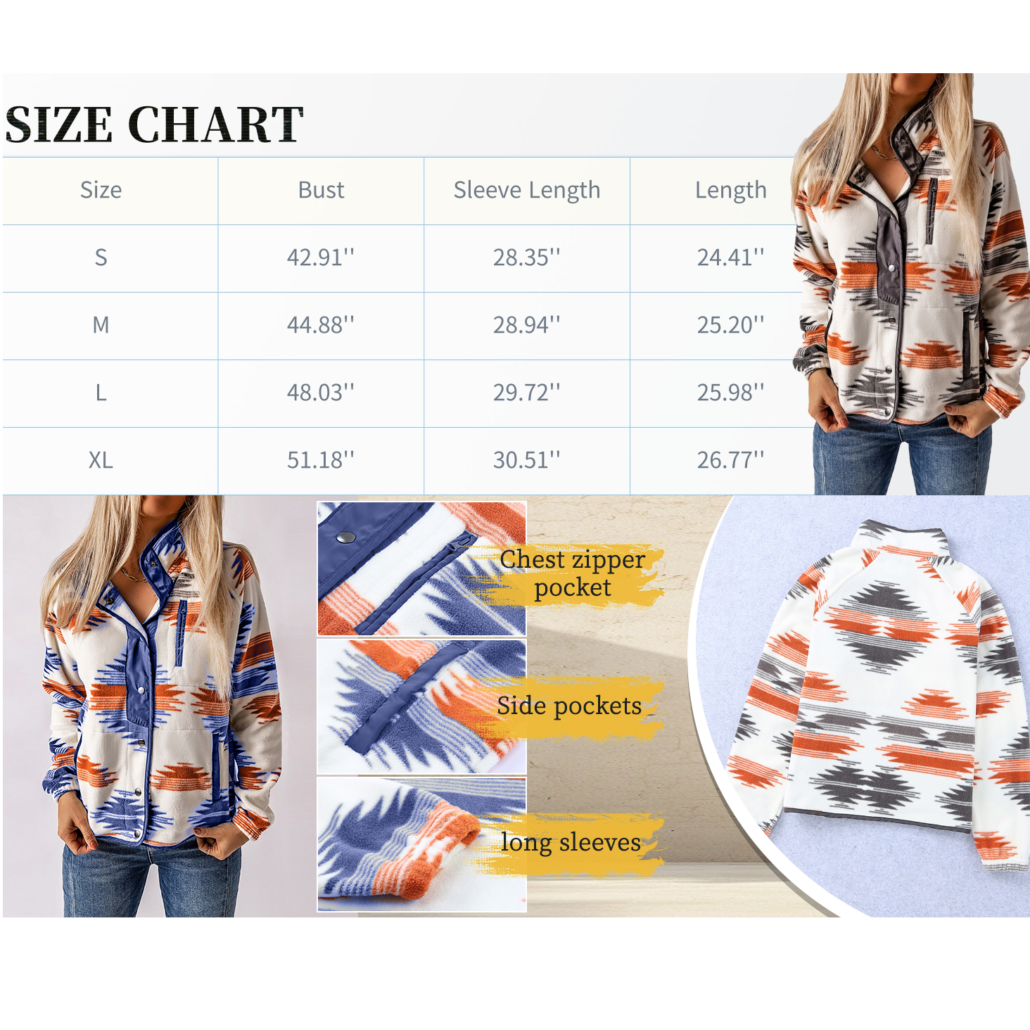Women's Fleece Button Down Aztec Jacket