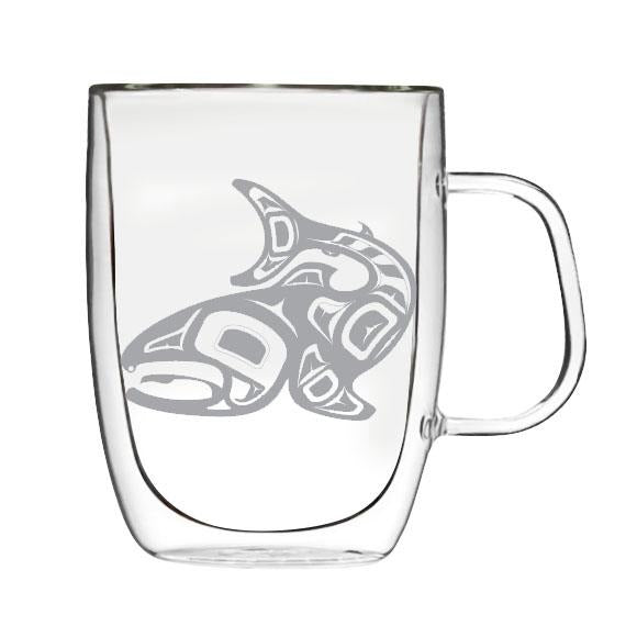 Native Canadian Art Double Wall Glass Mug