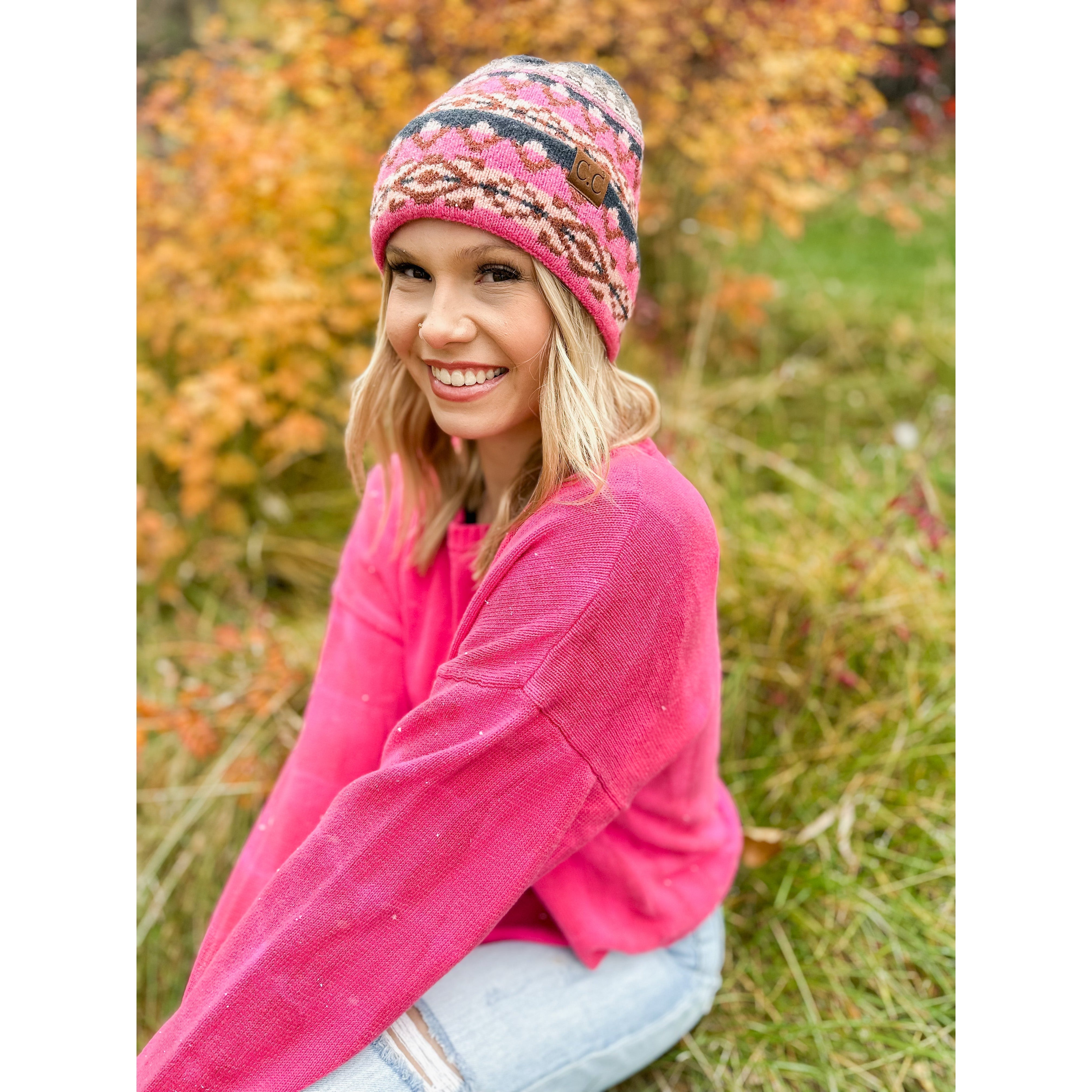 Aztec Pattern Cuff Beanie