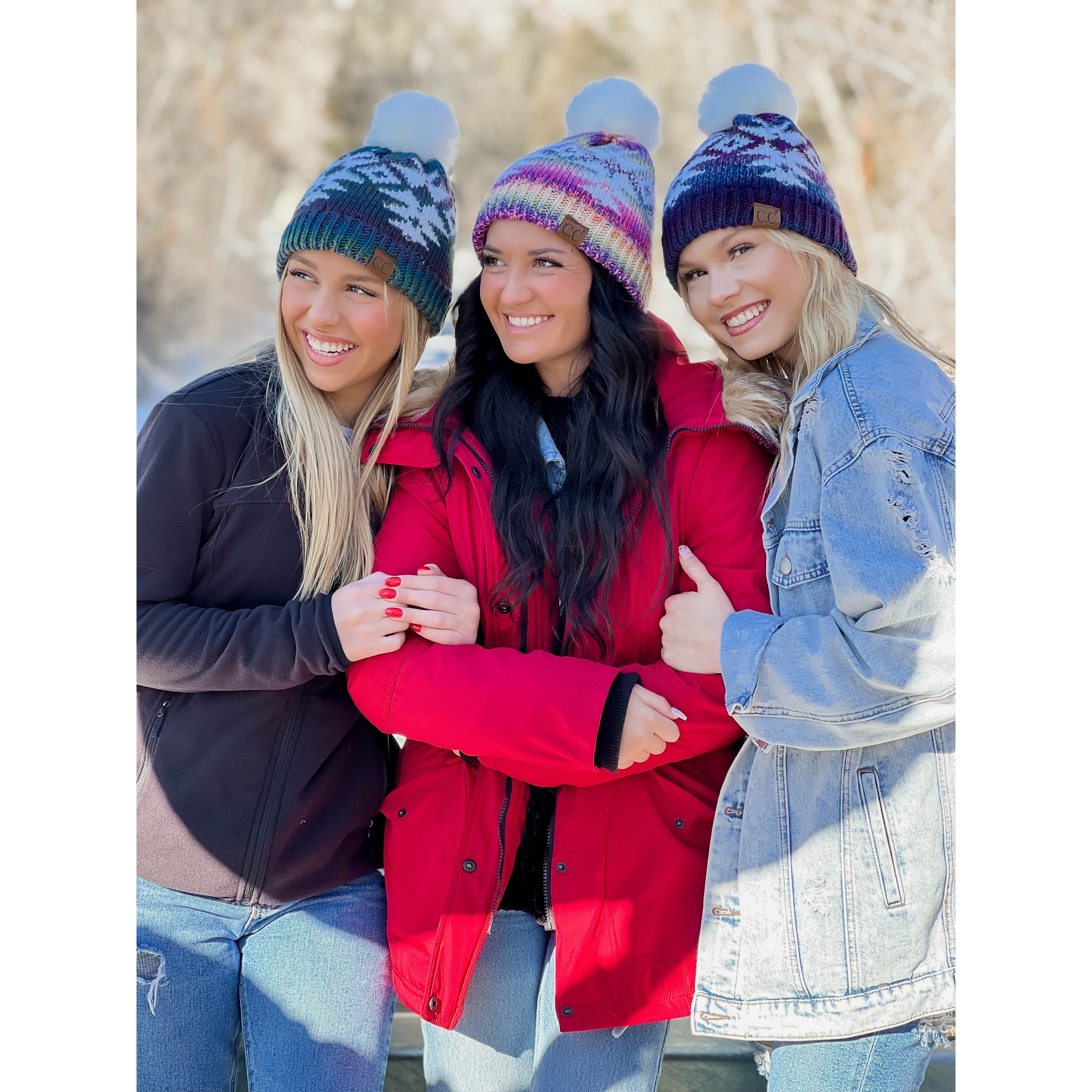 Ombre Aztec Faux Fur Pom Beanie