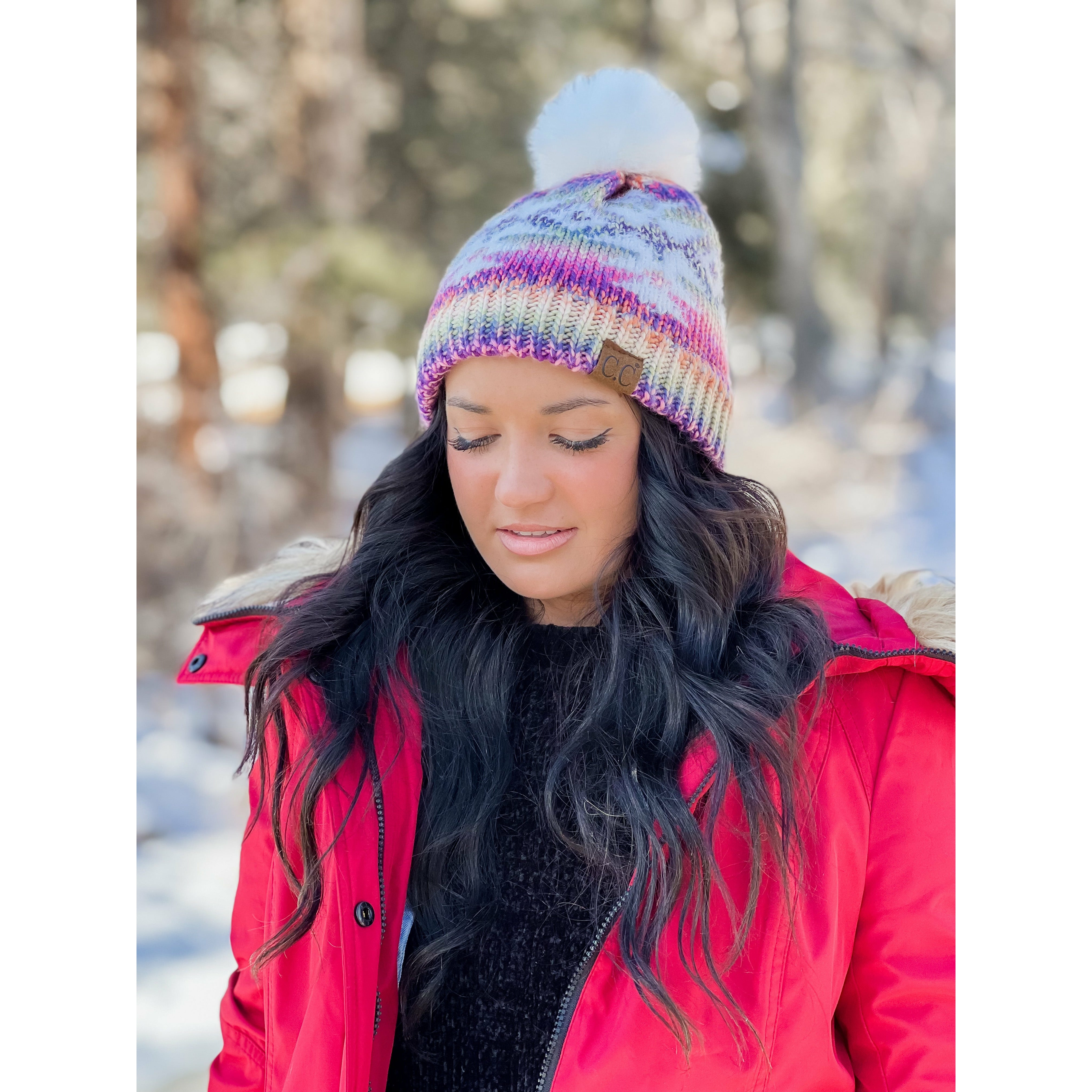 Ombre Aztec Faux Fur Pom Beanie