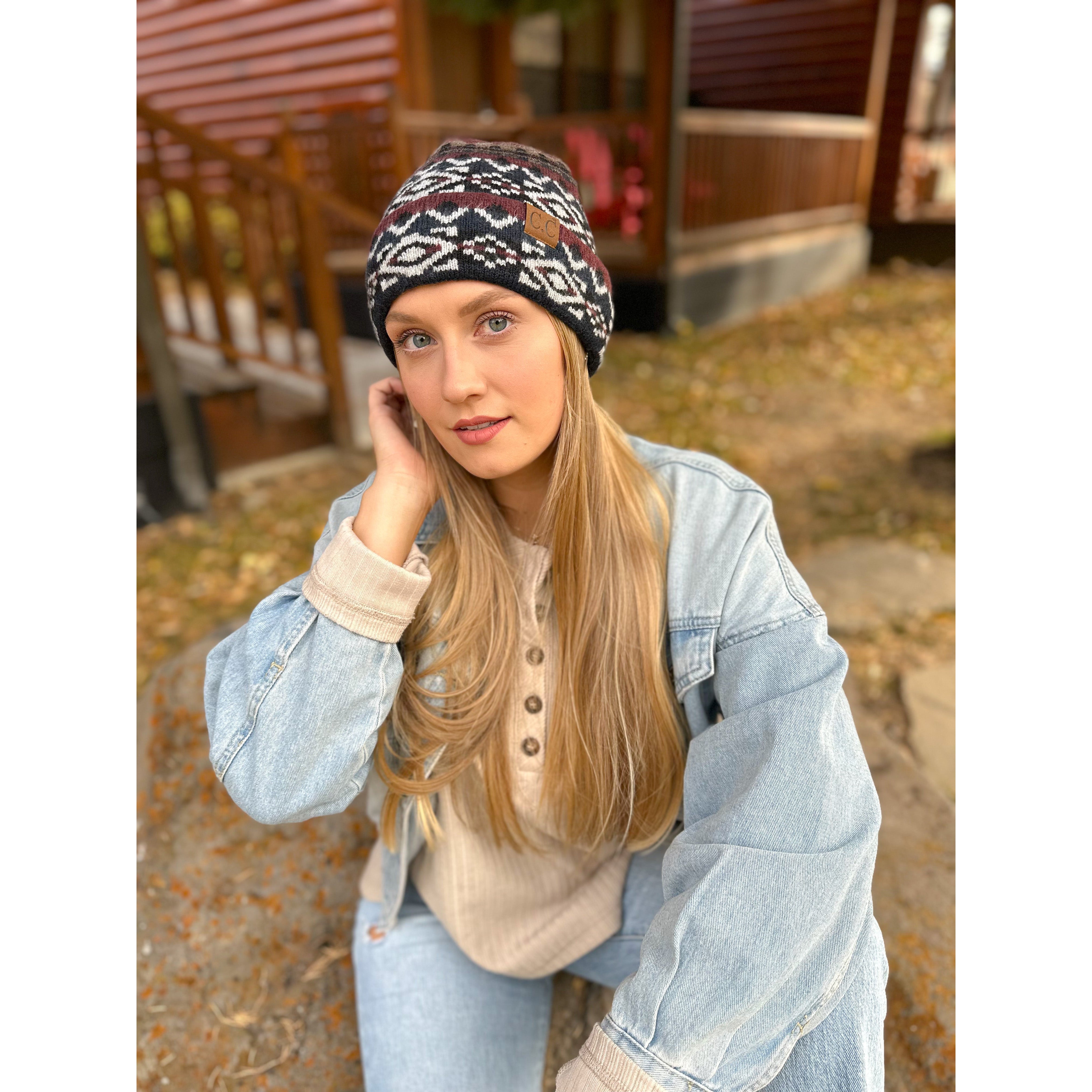 Aztec Pattern Cuff Beanie