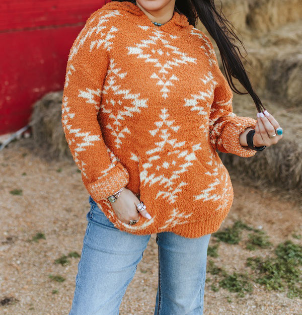 Women's Rust Aztec Cozy Oversize Hoodie