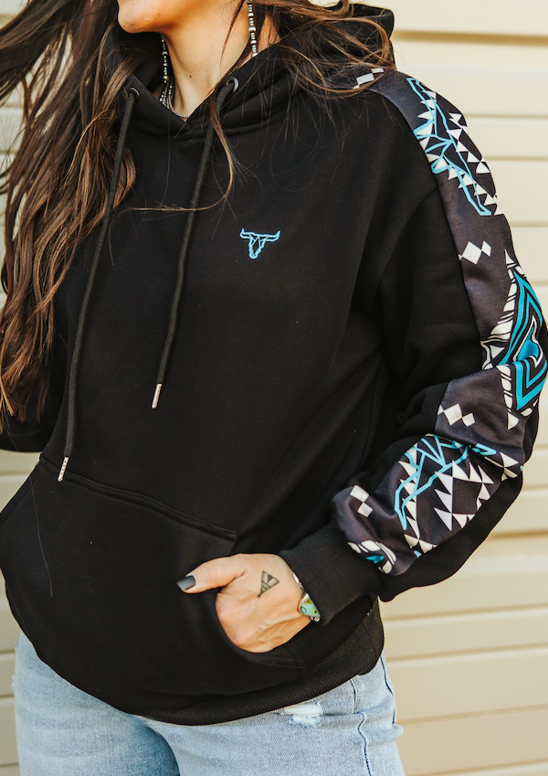 Women's Multi Aztec Printed Sleeve Hoodie