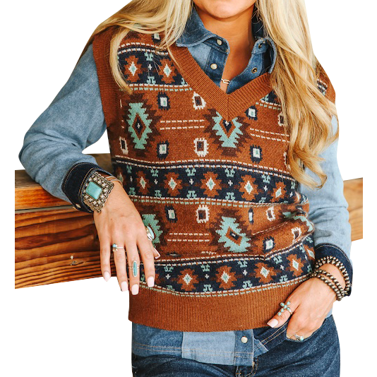 Women's Brown Southwestern Knit Vest