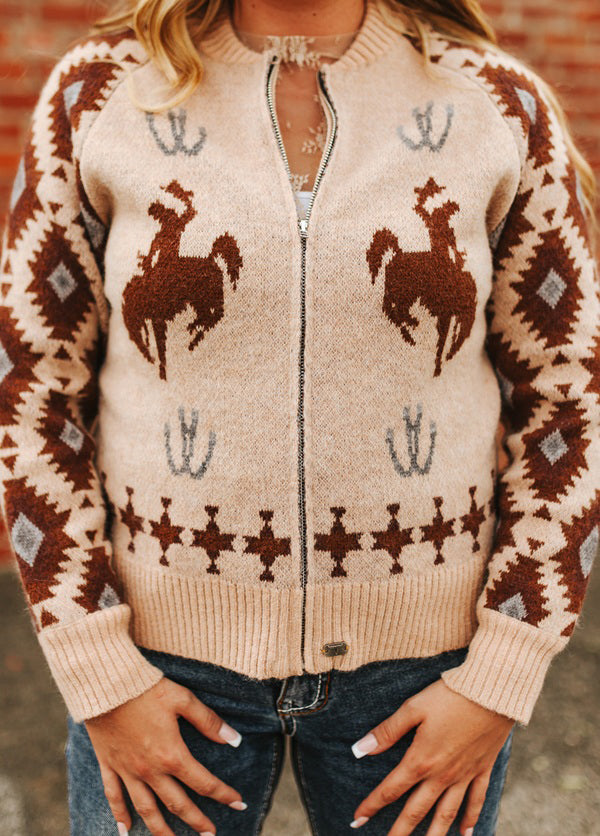 Women's Kickin' Broncho Knit Zip-Up Sweater