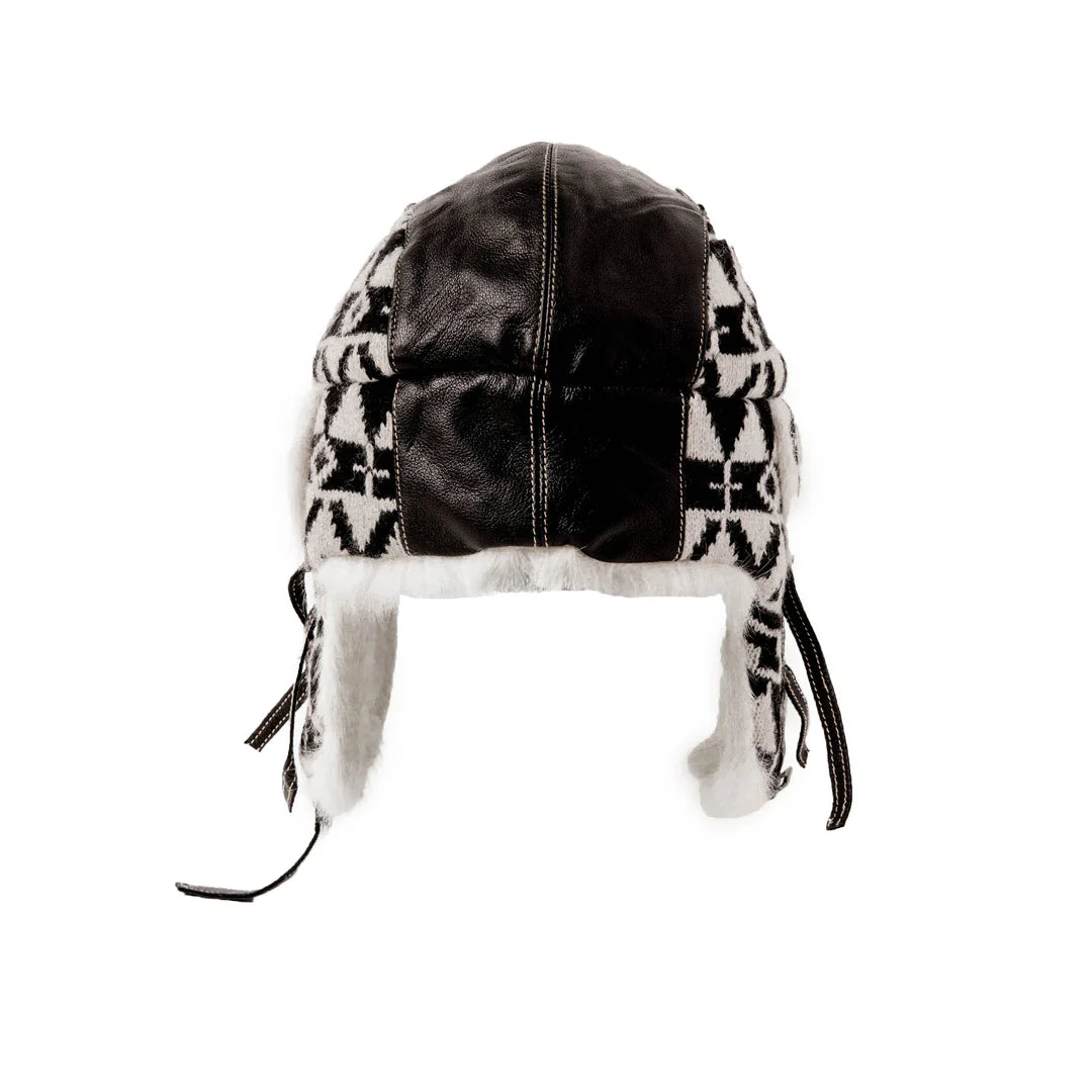 Navajo Wool Aviator Hat with Rabbit Trim