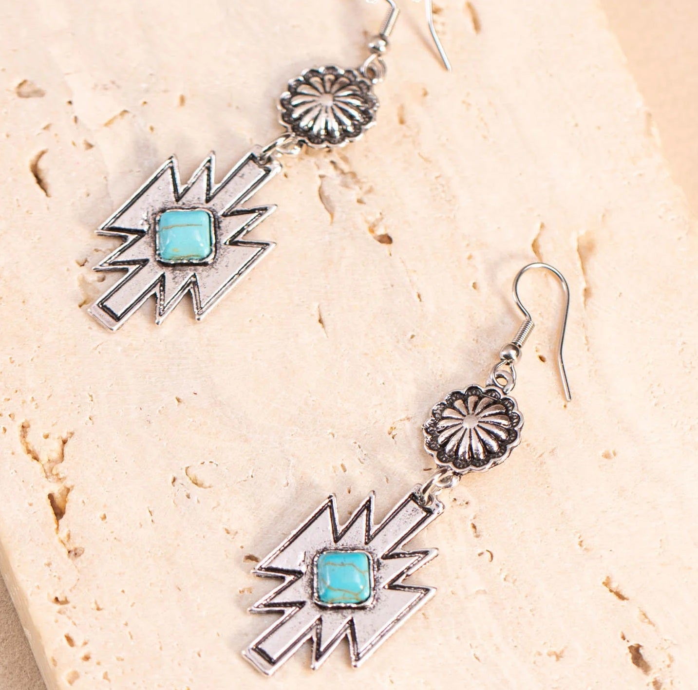 Turquoise Stone Aztec Dangling Earring