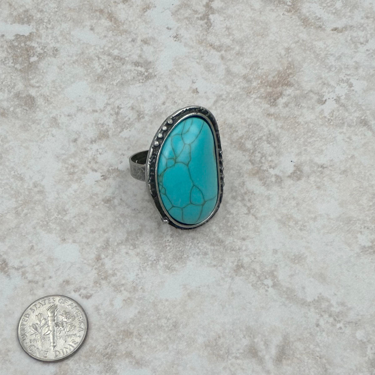 Silver Oval Adjustable Turquoise Ring
