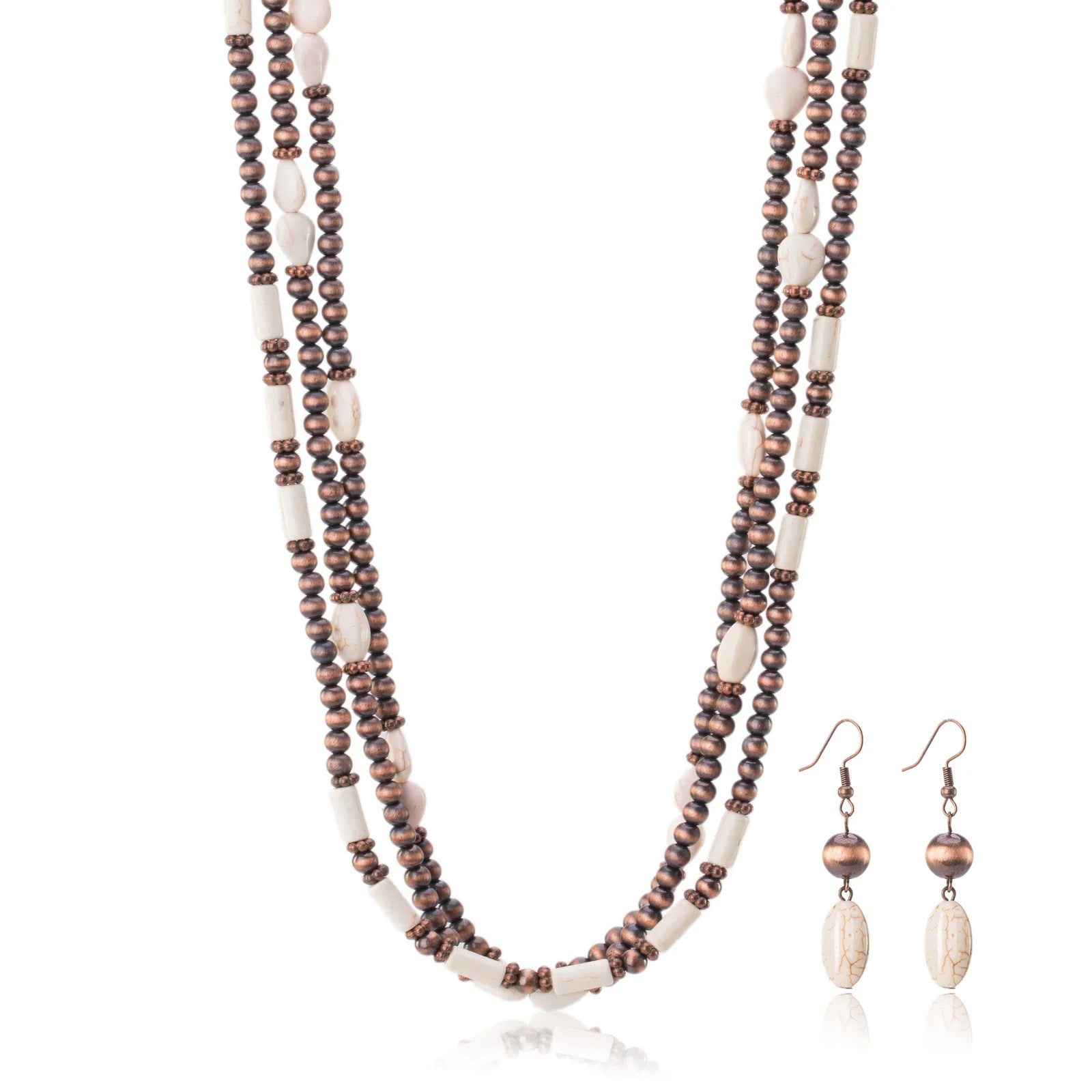 Turquoise Beaded Layered Necklace & Earrings Set