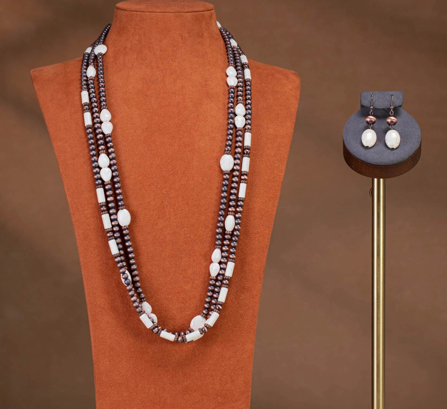 Turquoise Beaded Layered Necklace & Earrings Set