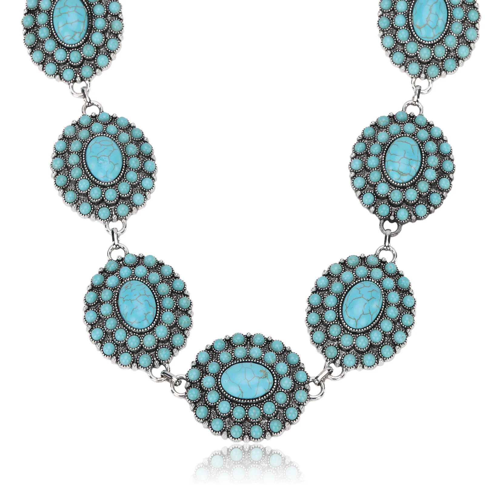 Bohemian Turquoise Stone Concho Necklace
