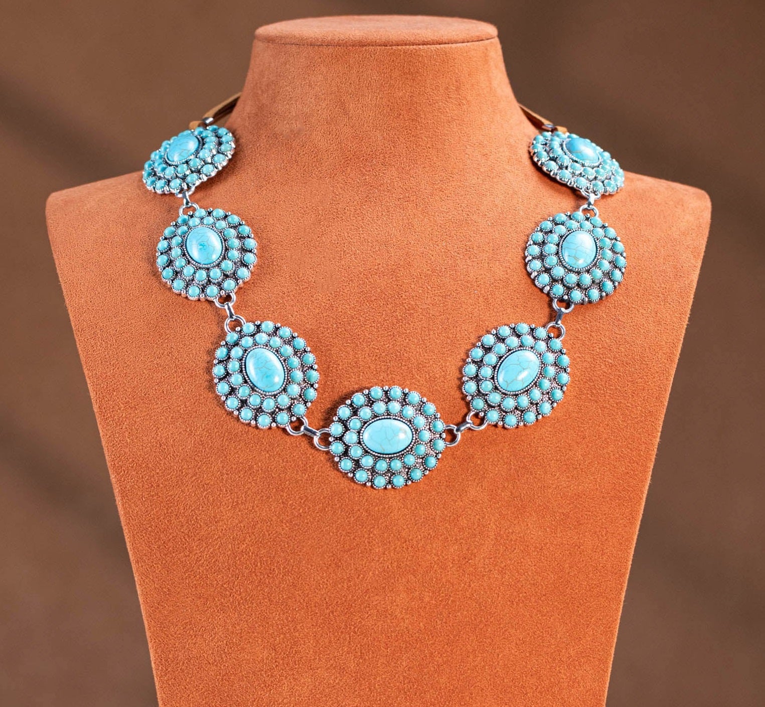 Bohemian Turquoise Stone Concho Necklace