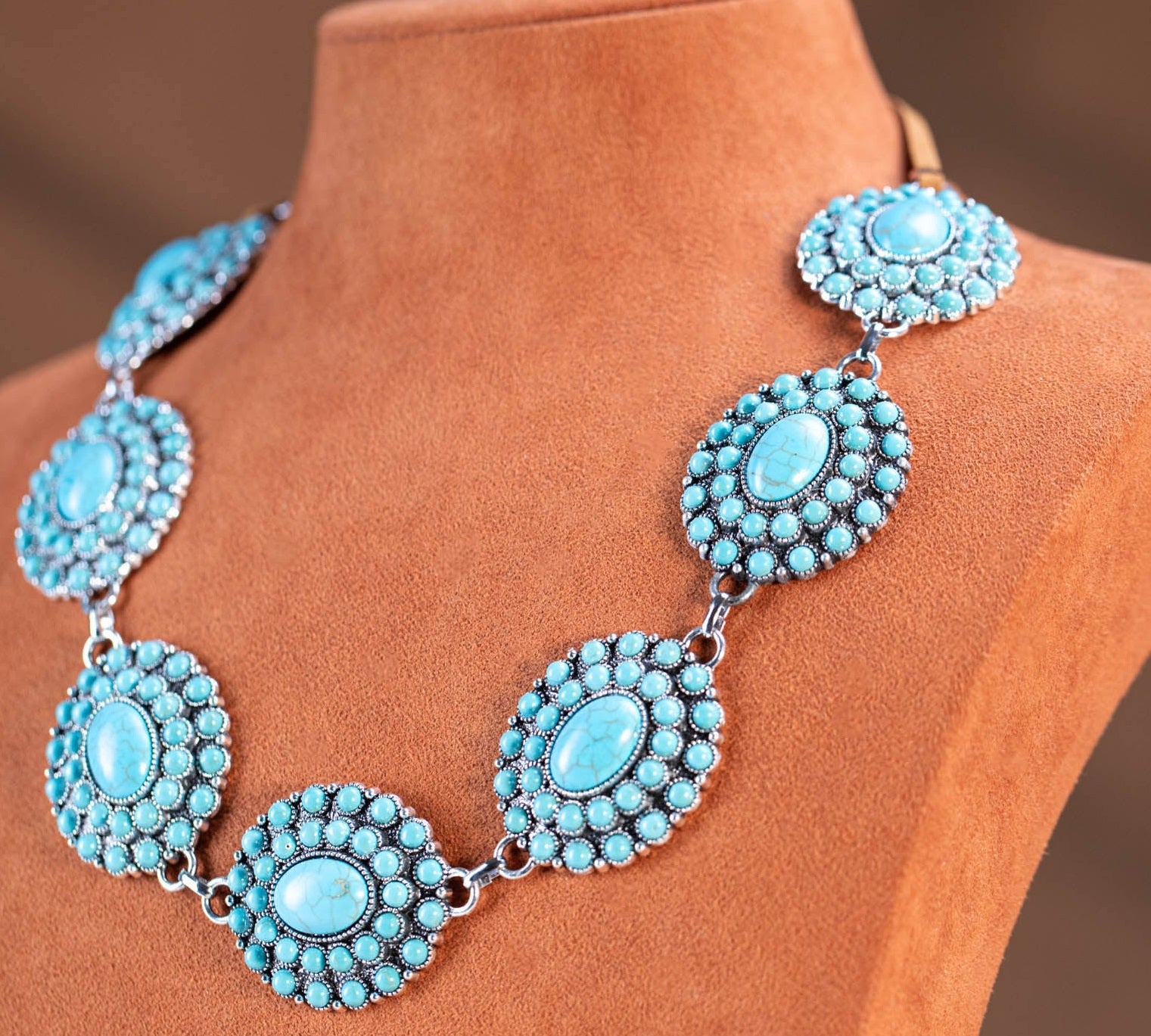 Bohemian Turquoise Stone Concho Necklace