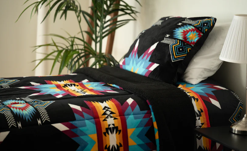 Indigenous Art Floral Sherpa Comforter Set