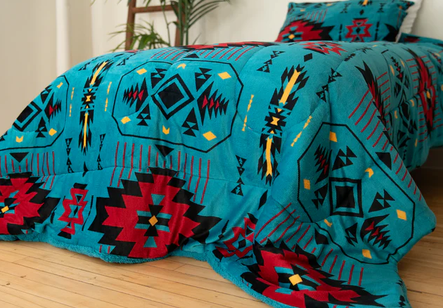 Indigenous Art Floral Sherpa Comforter Set