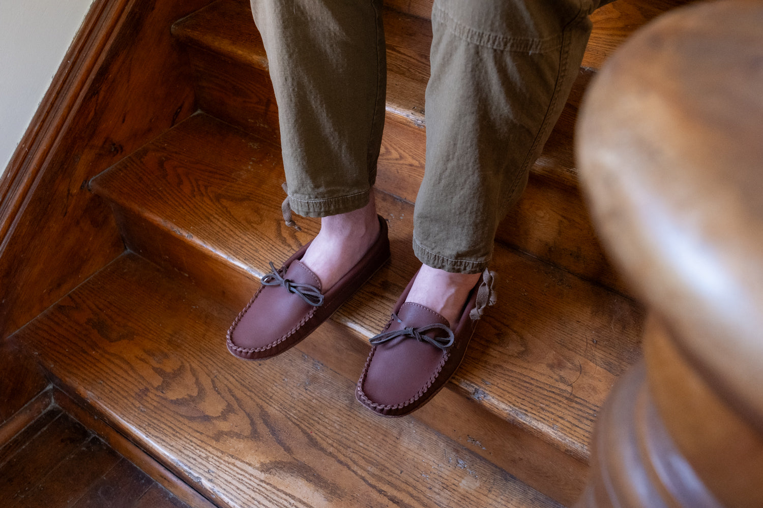 Men's Woodstain Brown Leather Moccasins
