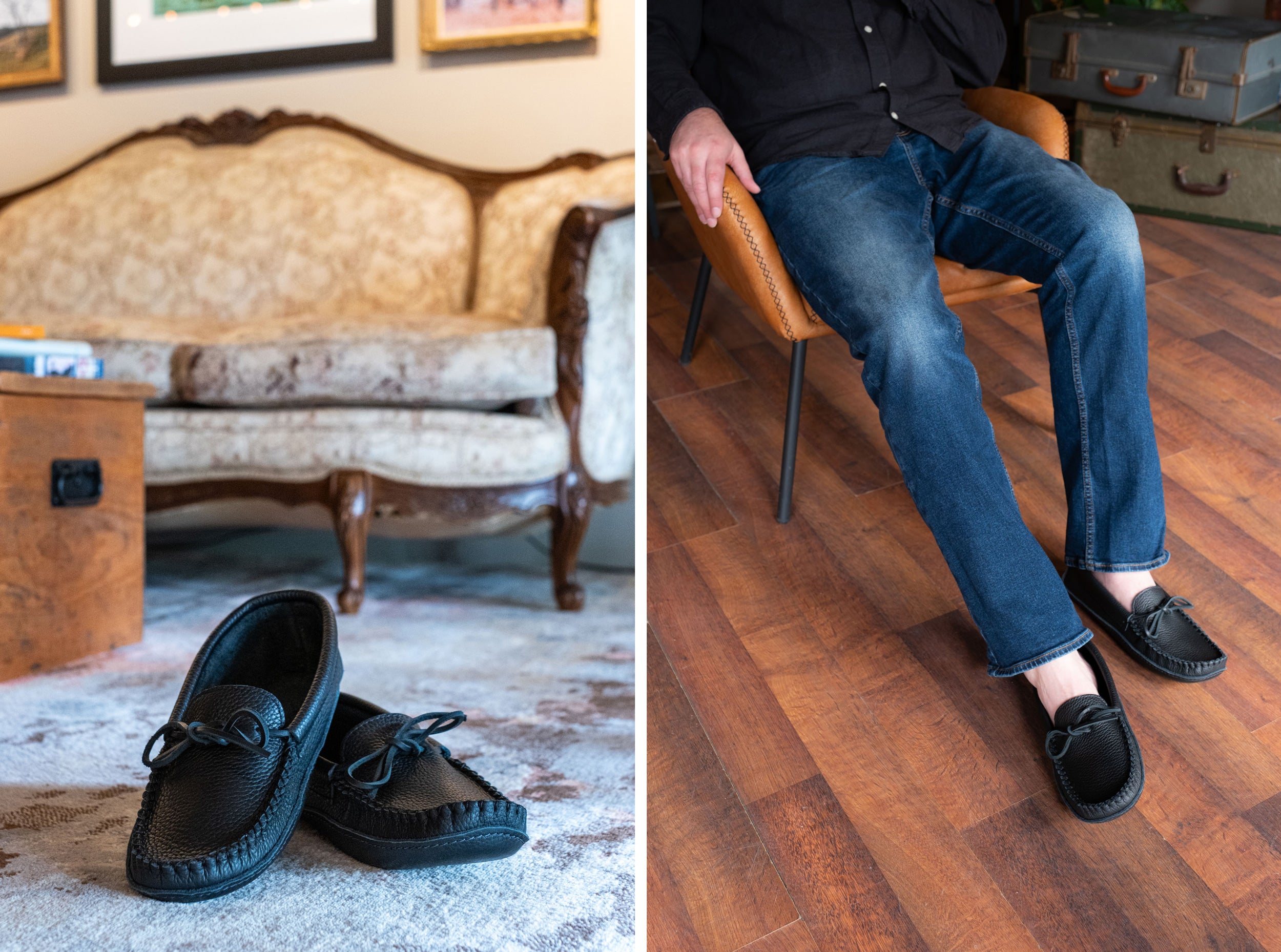 Men's Black Leather Moccasins