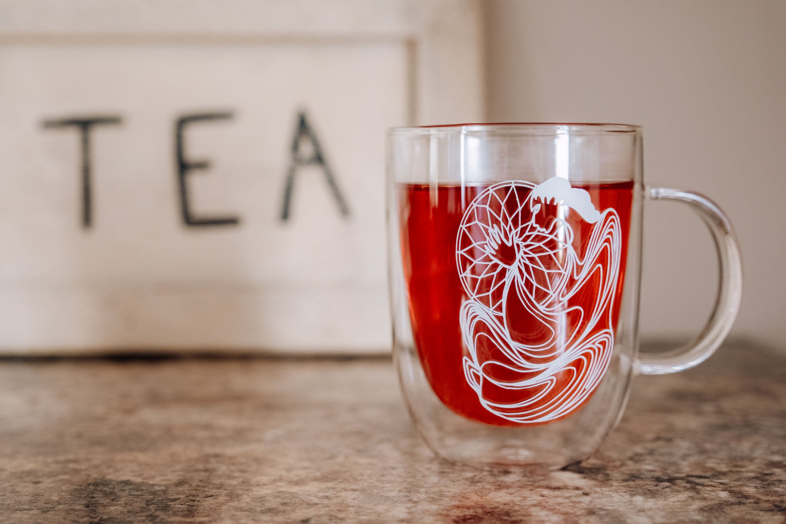Native Canadian Art Double Wall Glass Mug