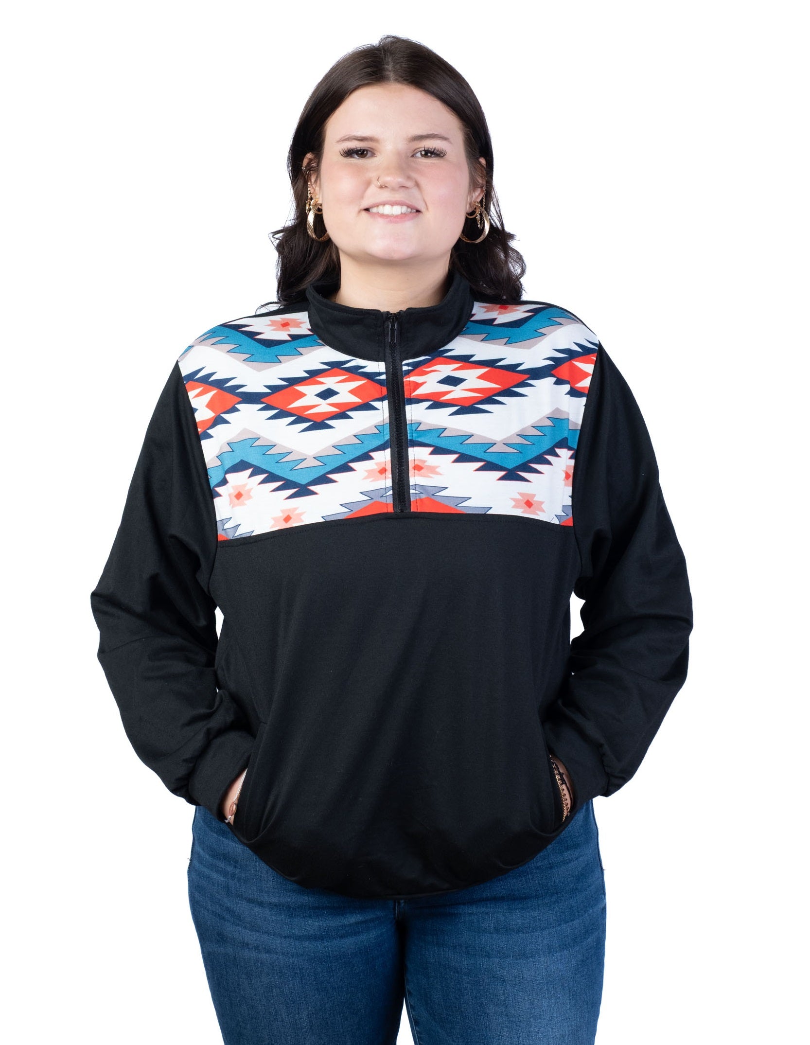 Women's Aztec Half Zip Pullover Sweatshirt