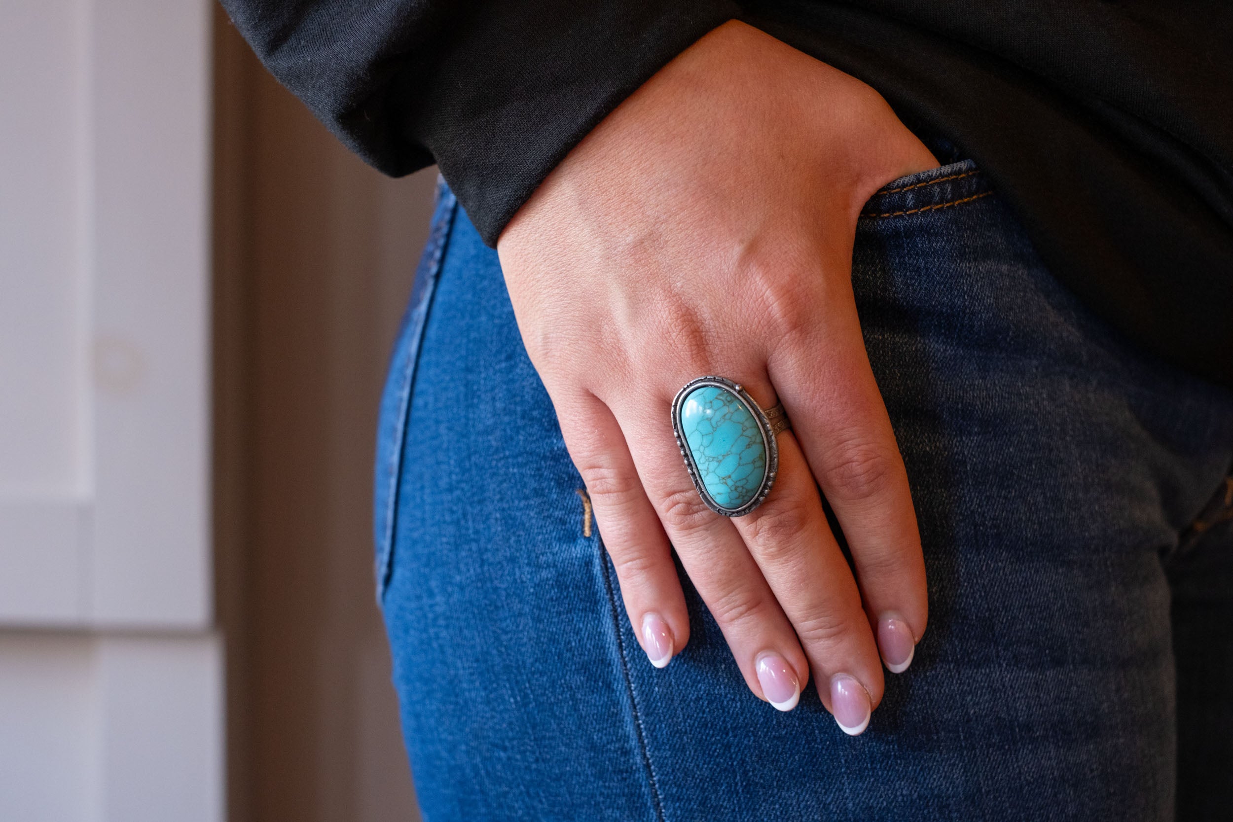 Silver Oval Adjustable Turquoise Ring