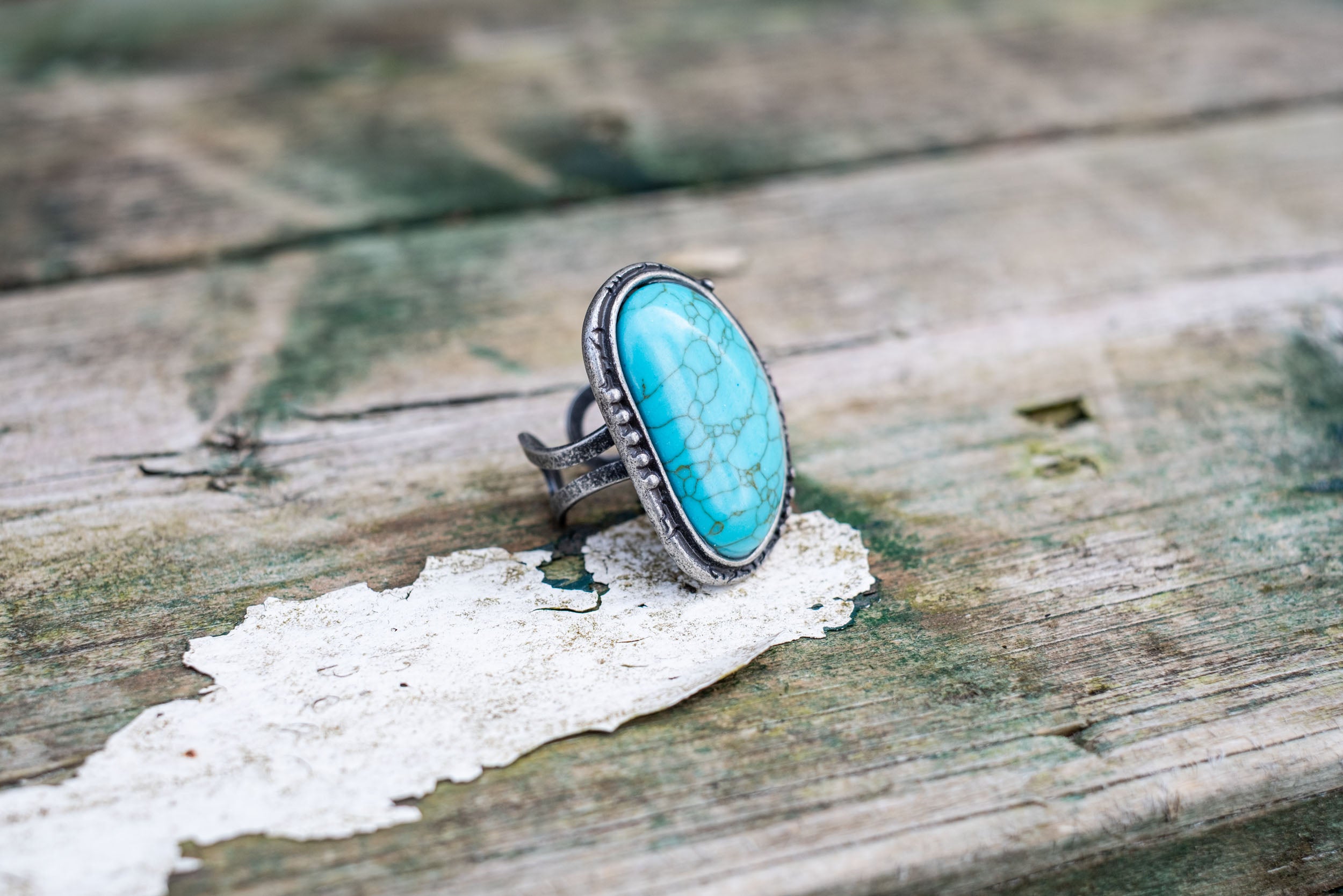 Silver Oval Adjustable Turquoise Ring