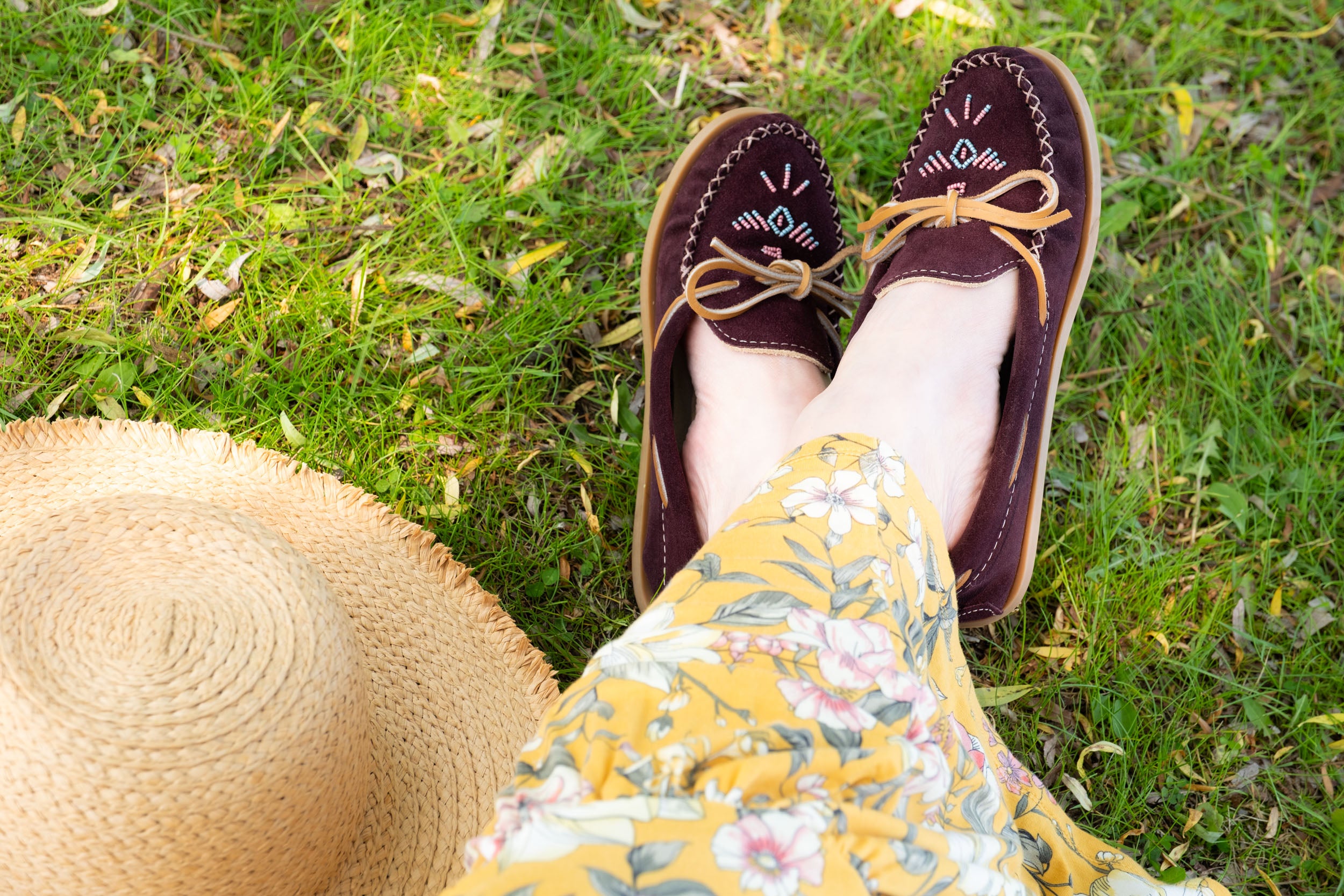 Women's Aubergine Beaded Moccasin Shoes