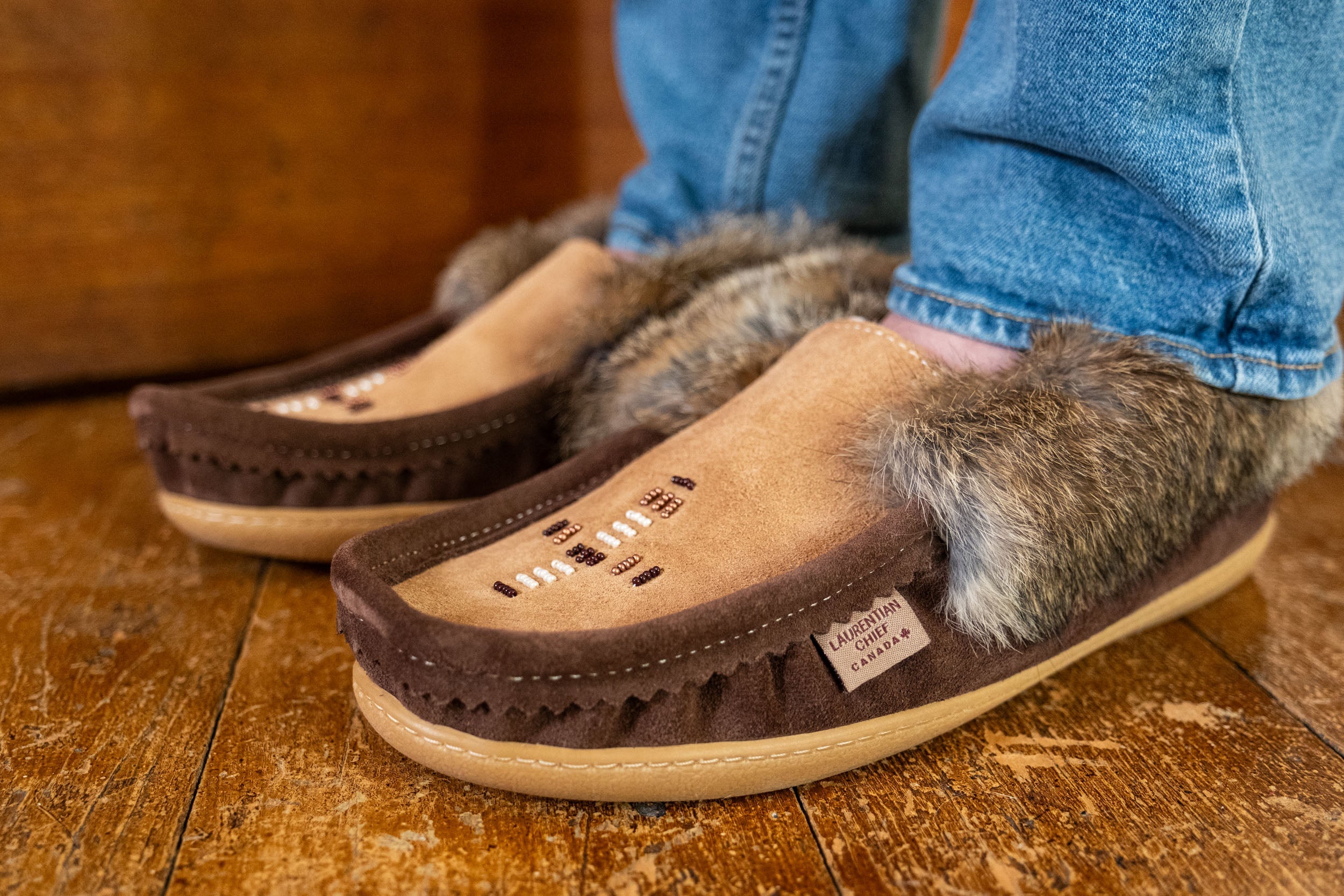 Men's Beaded Rabbit Fur Moccasins