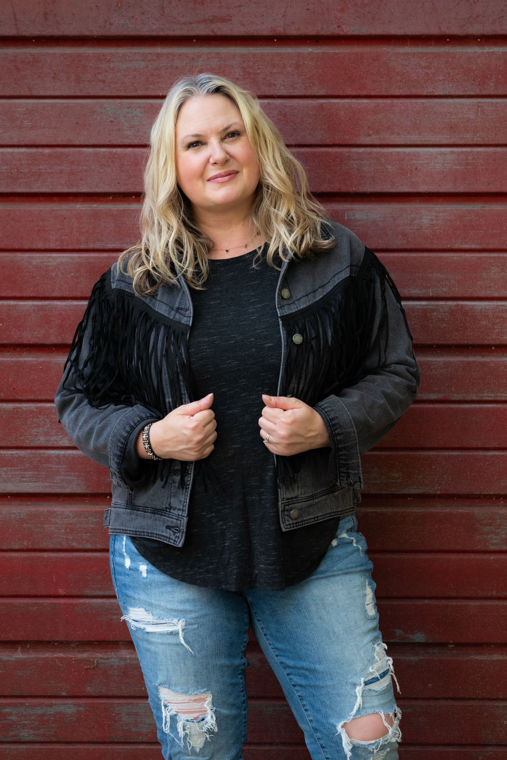 Women's Faux Leather Fringe Moto Denim Jacket