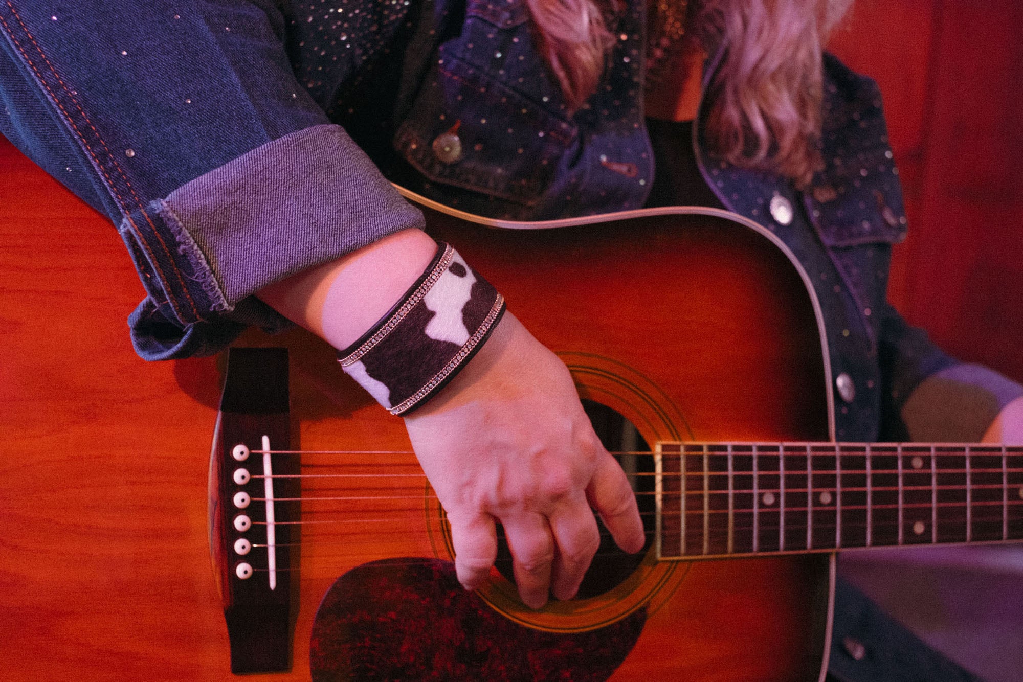 Let's Dance Cowhide Crystal Cuff Bracelet