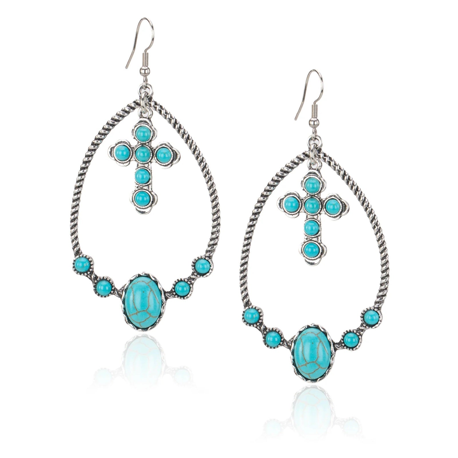 Western Stone Cross Hoop Earrings