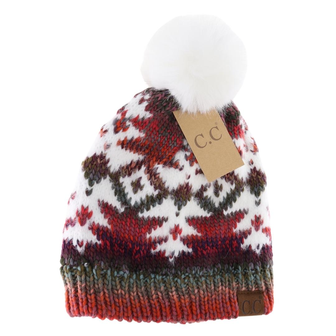 Ombre Aztec Faux Fur Pom Beanie