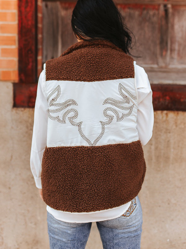 Women's Boot Stitch Embroider Sherpa Vest