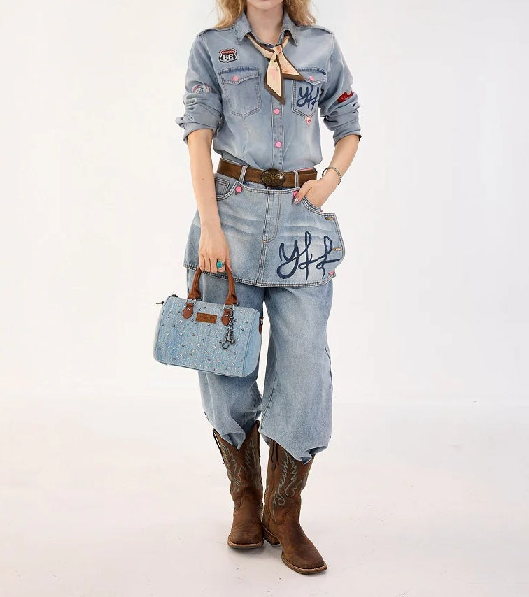Wrangler Western Rhinestone Denim Boston Bag