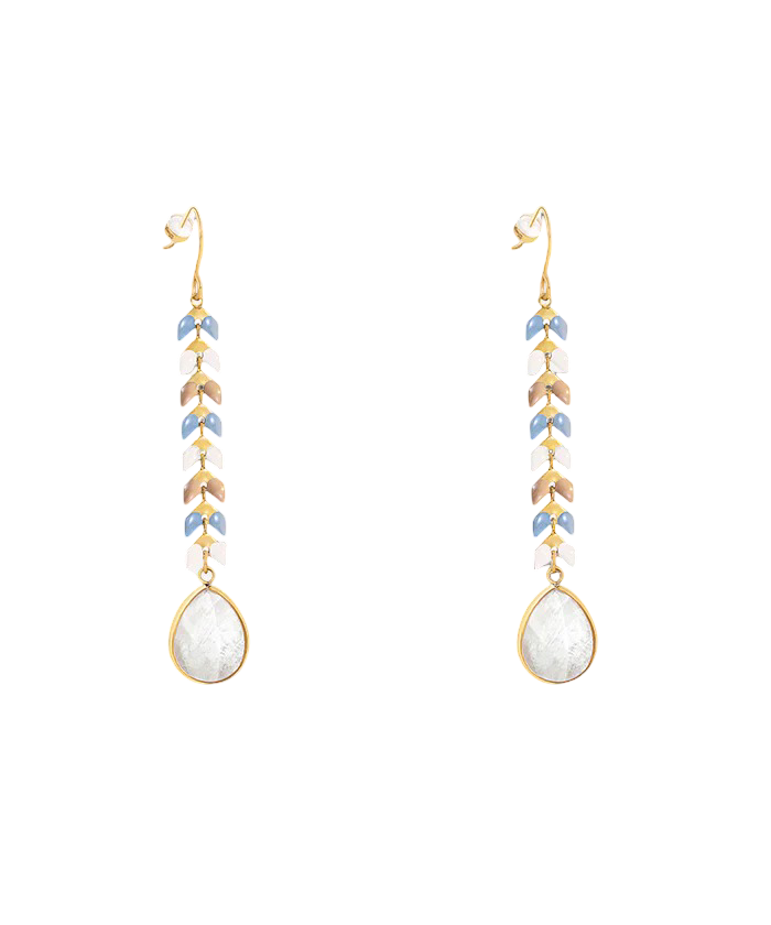 Natural Stone Tear Drop Statement Earring 14K Gold