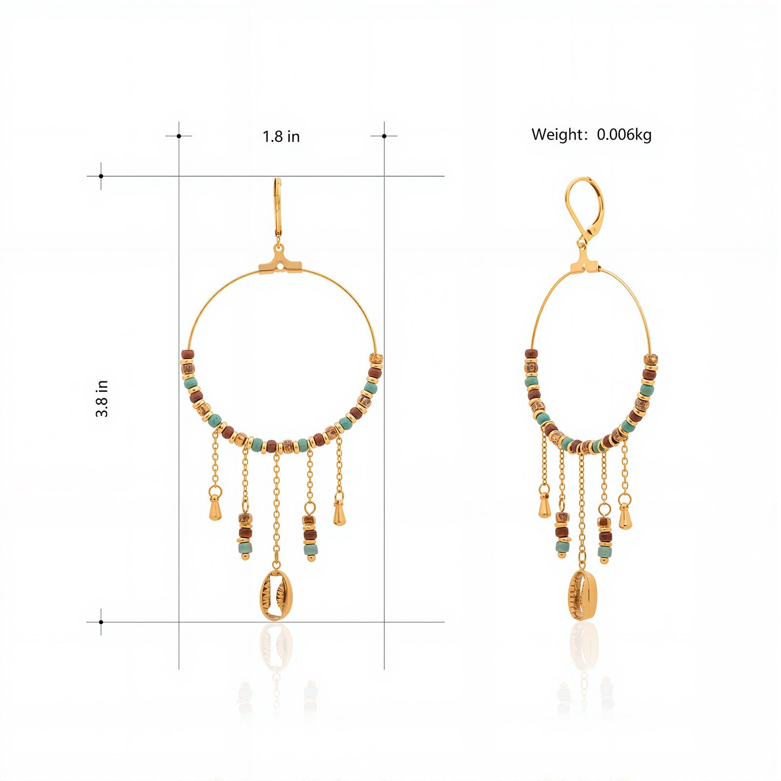 Natural Stone Dangling Charms Hoop Earrings 14K Gold