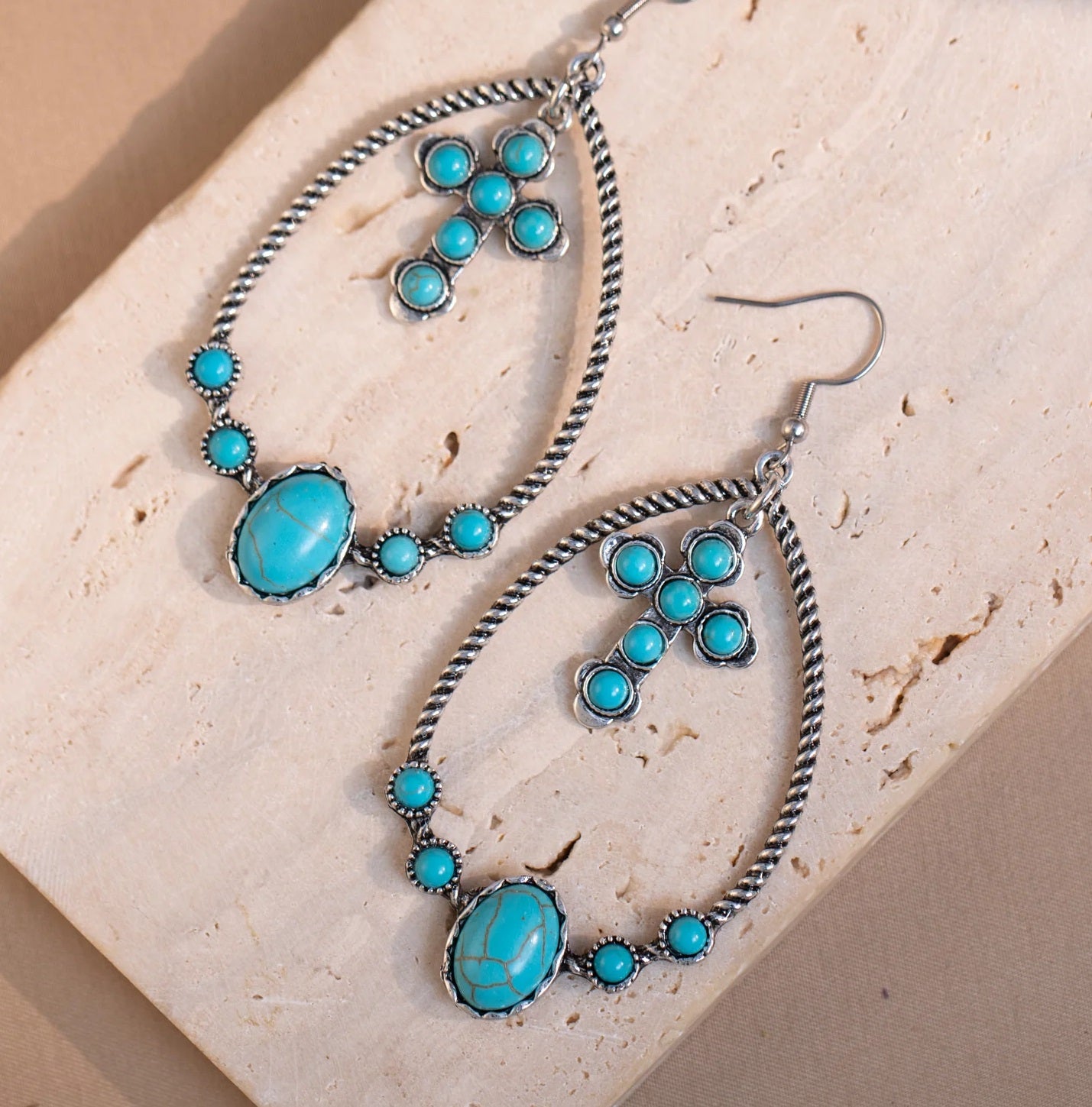 Western Stone Cross Hoop Earrings