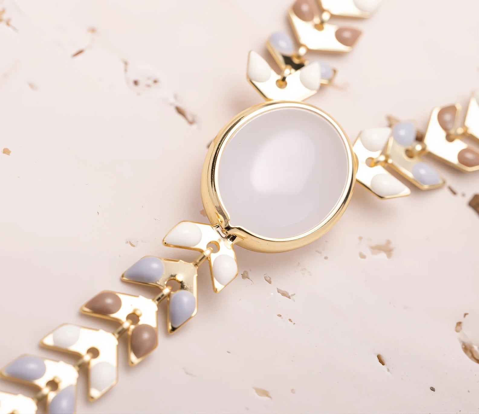 Natural Oval Stone Y-Shape Pendant Necklace 14K Gold